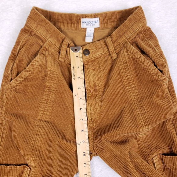 Arizona Cargo Pants 3 High Waisted Wide Leg Tan Corduroy Utility Retro Skater - Picture 4 of 9